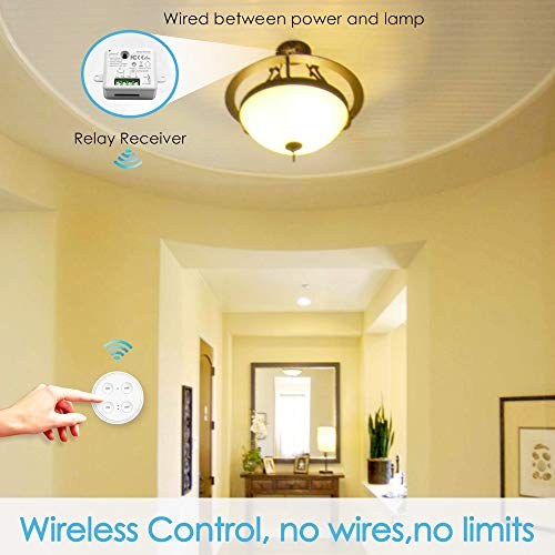 Kit de Interruptor de Luces Inalámbricas, LoraTap Interruptor Inalámbrico + 2 Piezas Receptor de Relevo Control Remoto de Radio Hasta 200m Mando a Distancia para Casa Iluminación y Electrodomésticos