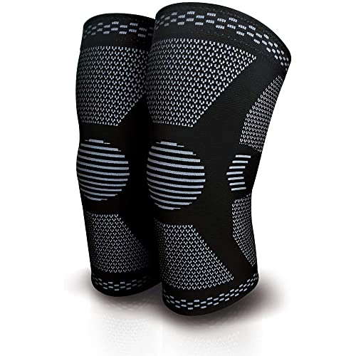 KJGFES 1 par de Rodilleras para Dolor de Rodilla, Soporte de Manga de compresión de Rodilla con estabilizadores de Resorte Laterales de Almohadilla de Gel para rótula (L)