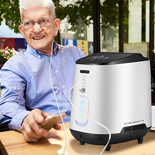 KKTECT Concentrador de oxígeno,Máquina de oxígeno portátil ajustable con hermoso panel de color grande IMD Gran flujo de 1-7L / min 42db Silencioso para uso doméstico y de viaje