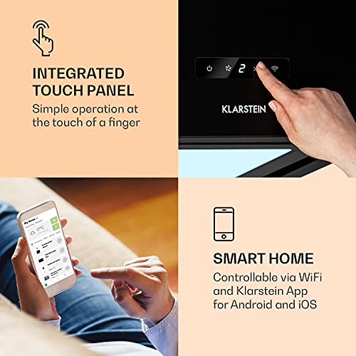 Klarstein Kronleuchter Smart - Campana extractora de isla, Caudal aire hasta 595 m³/h, Potencia 250 W, 3 niveles, Panel LED 6500 Kelvin, Filtro grasa extraíble y lavable, Control App, EEC A, Negro