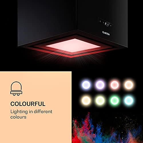 Klarstein Kronleuchter Smart - Campana extractora de isla, Caudal aire hasta 595 m³/h, Potencia 250 W, 3 niveles, Panel LED 6500 Kelvin, Filtro grasa extraíble y lavable, Control App, EEC A, Negro