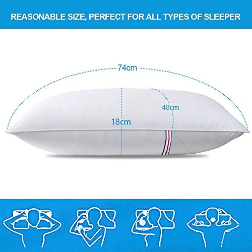 KLAS REMO Almohada Fibra, Almohada de 48x74 cm Almohada con Funda 100% Algodón Almohada Firmeza Media/Baja Almohada Hotel- 1 Unidad