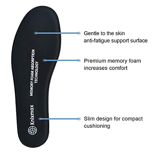 Knixmax Plantillas Memory Foam para Zapatos de Mujer y Hombre, Plantillas Confort Amortiguadoras Cómodas y Flexibles para Trabajo, Deportes, Caminar, Senderismo, EU44 Negro