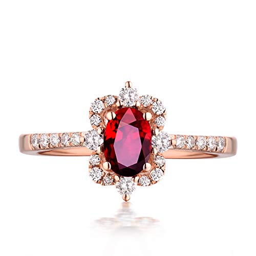 KnSam Bague Femme Fine Carré Rubis Naturel Ovale, Or Rose 18 Carats Élégance Cadeau Noël