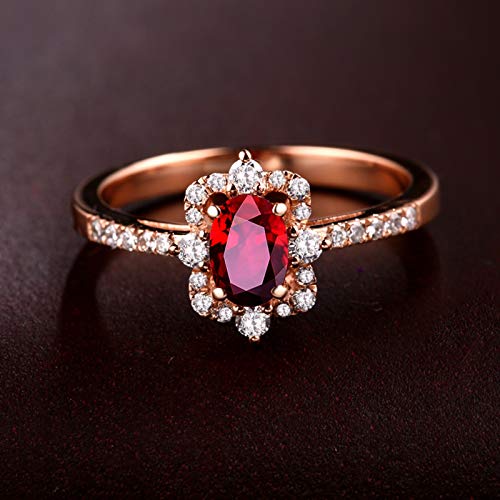 KnSam Bague Femme Fine Carré Rubis Naturel Ovale, Or Rose 18 Carats Élégance Cadeau Noël