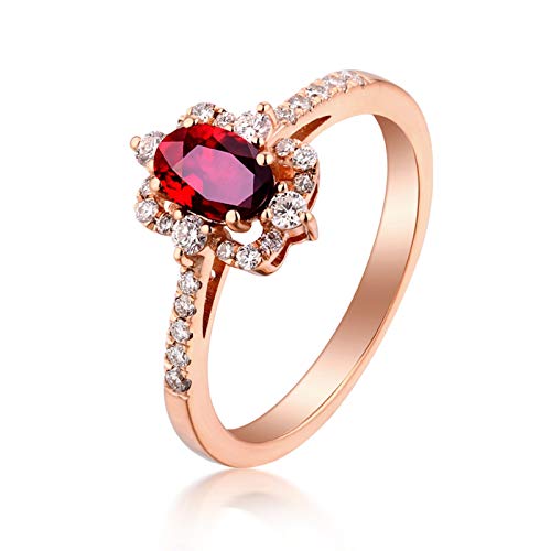 KnSam Bague Femme Fine Carré Rubis Naturel Ovale, Or Rose 18 Carats Élégance Cadeau Noël