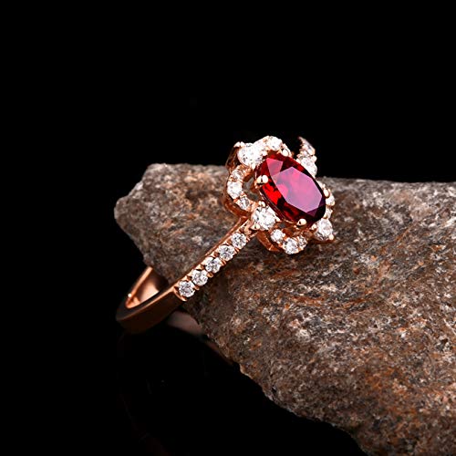 KnSam Bague Femme Fine Carré Rubis Naturel Ovale, Or Rose 18 Carats Élégance Cadeau Noël