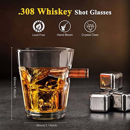 Kollea Vasos de Chupitos de Whisky Bala Juego de 4, Soplado a Mano Vasos de Chupitos Cristal con Base Pesada, Personalizados Juegos de Regalo de Vaso de Whisky para Hombres/Papá/Esposo - 60ML