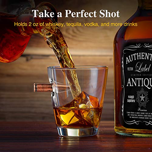 Kollea Vasos de Chupitos de Whisky Bala Juego de 4, Soplado a Mano Vasos de Chupitos Cristal con Base Pesada, Personalizados Juegos de Regalo de Vaso de Whisky para Hombres/Papá/Esposo - 60ML