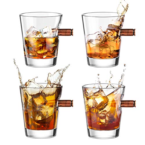 Kollea Vasos de Chupitos de Whisky Bala Juego de 4, Soplado a Mano Vasos de Chupitos Cristal con Base Pesada, Personalizados Juegos de Regalo de Vaso de Whisky para Hombres/Papá/Esposo - 60ML
