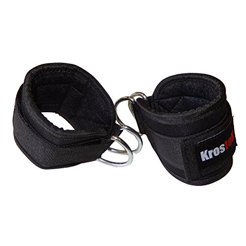 KrosteK Par de Tobilleras Profesionales con Doble Anillo de Acero para polea Baja y Hacer Ejercicios de glúteos y Caderas - Color Negro