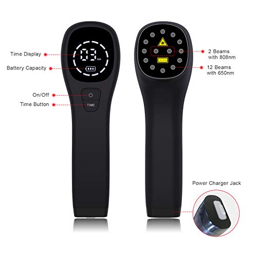 KTS Dispositivo de terapia de luz roja para aliviar el dolor, analgésico articular y muscular con gafas, luz infrarroja con sondas de 650nm y 808nm(2 * 808nm)(negro)