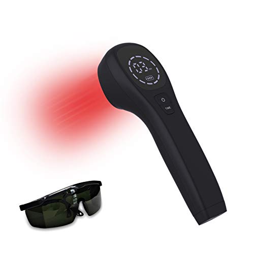 KTS Dispositivo de terapia de luz roja para aliviar el dolor, analgésico articular y muscular con gafas, luz infrarroja con sondas de 650nm y 808nm(2 * 808nm)(negro)