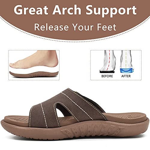 KuaiLu Chanclas Mujer Moda Ortopedicas Comodas Soporte del Arco Chancletas Baño Verano Cool Playa Piscina Ligera Abierta Velcro Sandalias Antideslizante Goma Suela Marrón 36