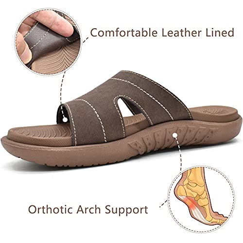 KuaiLu Chanclas Mujer Moda Ortopedicas Comodas Soporte del Arco Chancletas Baño Verano Cool Playa Piscina Ligera Abierta Velcro Sandalias Antideslizante Goma Suela Marrón 36