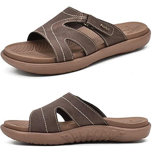 KuaiLu Chanclas Mujer Moda Ortopedicas Comodas Soporte del Arco Chancletas Baño Verano Cool Playa Piscina Ligera Abierta Velcro Sandalias Antideslizante Goma Suela Marrón 36
