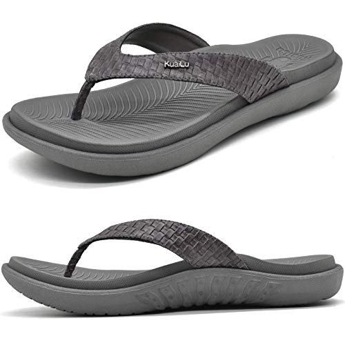 KuaiLu Gris Chanclas Mujer Verano Playa Sandalias de piscina Apoyo de Arco Ortopedicas Chanclas Zapatos Cómodos para Caminar Antideslizante Talla 42EU
