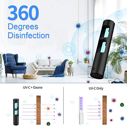 Lámpara de desinfección UV, lámpara esterilizante ultravioleta con ozono NECESPOW para el baño del armario para mascotas, lámpara UV germicida recargable, 360 grados mata las bacterias (negro)