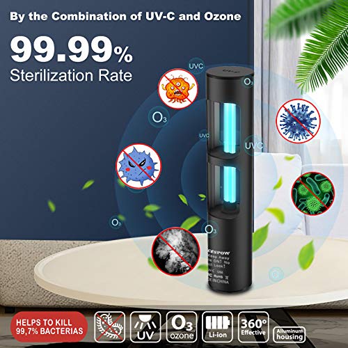 Lámpara de desinfección UV, lámpara esterilizante ultravioleta con ozono NECESPOW para el baño del armario para mascotas, lámpara UV germicida recargable, 360 grados mata las bacterias (negro)