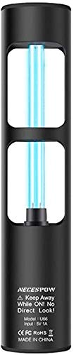 Lámpara de desinfección UV, lámpara esterilizante ultravioleta con ozono NECESPOW para el baño del armario para mascotas, lámpara UV germicida recargable, 360 grados mata las bacterias (negro)