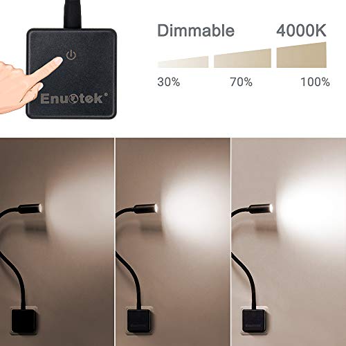 Lampara de Lectura Noche Pared Foco de LED Flexible Regulable Touch con Enchufe y Interruptor 3W 280Lm Luz Neutra 4000K con Cuello de Cisne Flexible Sin Funcion de Control Remoto Lot de 1 de Enuotek