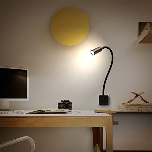 Lampara de Lectura Noche Pared Foco de LED Flexible Regulable Touch con Enchufe y Interruptor 3W 280Lm Luz Neutra 4000K con Cuello de Cisne Flexible Sin Funcion de Control Remoto Lot de 1 de Enuotek
