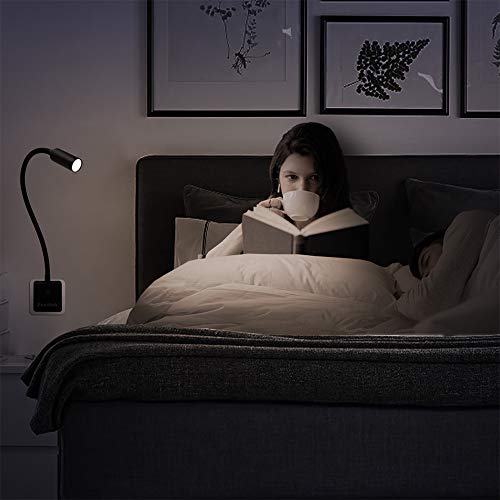 Lampara de Lectura Noche Pared Foco de LED Flexible Regulable Touch con Enchufe y Interruptor 3W 280Lm Luz Neutra 4000K con Cuello de Cisne Flexible Sin Funcion de Control Remoto Lot de 1 de Enuotek