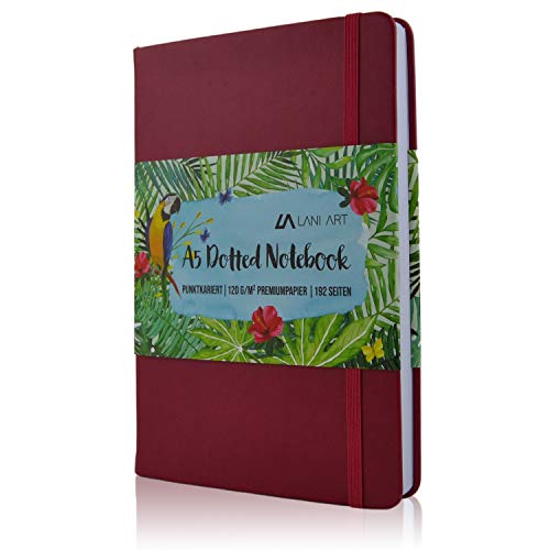 Lani Art Dotted Bullet Journal - Cuaderno de notas A5, tapa dura, papel premium de 120 g/m², cuaderno de notas de piel sintética, diseño de lunares, color rojo