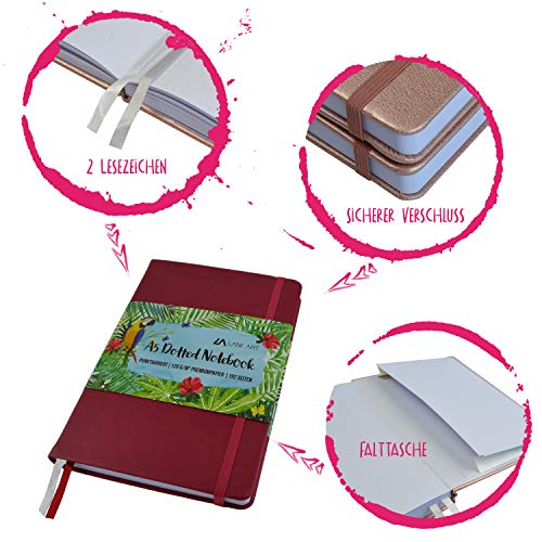 Lani Art Dotted Bullet Journal - Cuaderno de notas A5, tapa dura, papel premium de 120 g/m², cuaderno de notas de piel sintética, diseño de lunares, color rojo