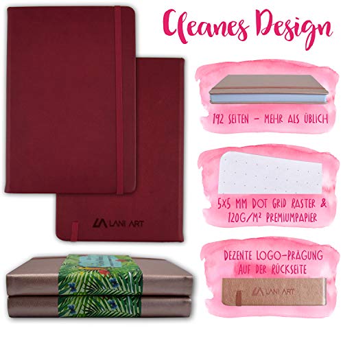 Lani Art Dotted Bullet Journal - Cuaderno de notas A5, tapa dura, papel premium de 120 g/m², cuaderno de notas de piel sintética, diseño de lunares, color rojo