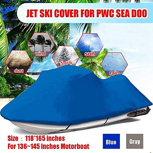 LDIW Jet Ski Cover Adapta Yate Motora PWC, Sea Doo, Pesca Esquí Barco, Se Adapta a Motos de Agua 136'' a 145'' Impermeable UV Protección Exterior Resistente Cubierta Barco,Azul