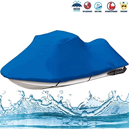 LDIW Jet Ski Cover Adapta Yate Motora PWC, Sea Doo, Pesca Esquí Barco, Se Adapta a Motos de Agua 136'' a 145'' Impermeable UV Protección Exterior Resistente Cubierta Barco,Azul