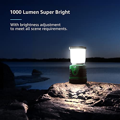 LE Linterna de Camping Recargable, Lámpara de Camping LED 1000 lúmenes, Farol Camping 4 Modos Luz de Emergencia, Luz de Carpa Resistente al Agua para Acampar, Caminar, Pescar, Cortes de Energía y Más
