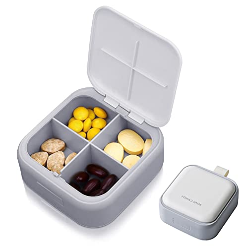 LEcylankEr Pastillero 4 Tomas,Pastillero de Medicina Portátil de Viaje de Bolsillo,Pastillas Estuche de Plástico con Anillo (blanco)