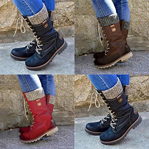lefeindgdi Botas de mujer planas con cordones hasta mediados de pantorrilla para mujer, botas de equitación con cordones hasta media pantorrilla, zapatos cálidos para ciclismo y senderismo