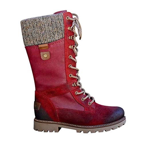 lefeindgdi Botas de mujer planas con cordones hasta mediados de pantorrilla para mujer, botas de equitación con cordones hasta media pantorrilla, zapatos cálidos para ciclismo y senderismo