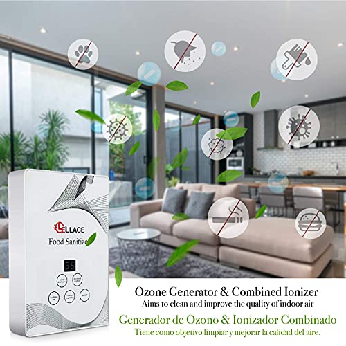 LELLACE Generador de Ozono Doméstico con Temporizador Digital, para Desinfectar Alimentos, Purificar el Aire, Ozonizar y Esterilizar. Máquina de Ozono con 2 Tubos de Silicona y 2 Piedras Difusoras.