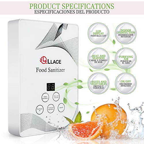 LELLACE Generador de Ozono Doméstico con Temporizador Digital, para Desinfectar Alimentos, Purificar el Aire, Ozonizar y Esterilizar. Máquina de Ozono con 2 Tubos de Silicona y 2 Piedras Difusoras.
