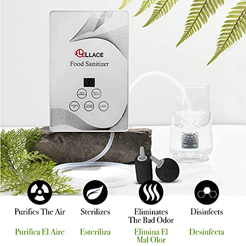 LELLACE Generador de Ozono Doméstico con Temporizador Digital, para Desinfectar Alimentos, Purificar el Aire, Ozonizar y Esterilizar. Máquina de Ozono con 2 Tubos de Silicona y 2 Piedras Difusoras.