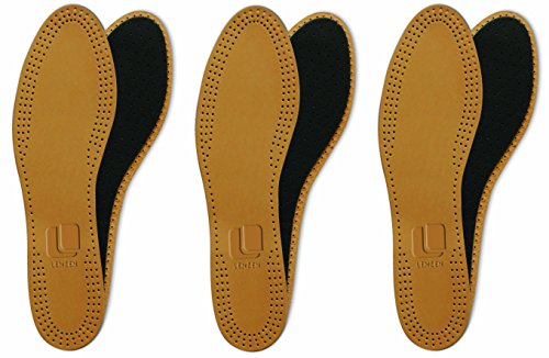 Lenzen 3 Pares de Plantillas de Cuero con Carbón Activo I Insertos de Piel para Zapatos y Botas I Suelas Interiores I Hombre y Mujer (39)