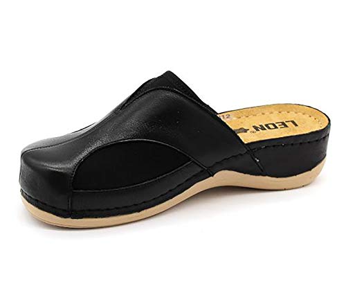 LEON 912 Zuecos Zapatos Zapatillas de Cuero para Mujer, Negro, EU 39
