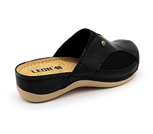 LEON 912 Zuecos Zapatos Zapatillas de Cuero para Mujer, Negro, EU 39