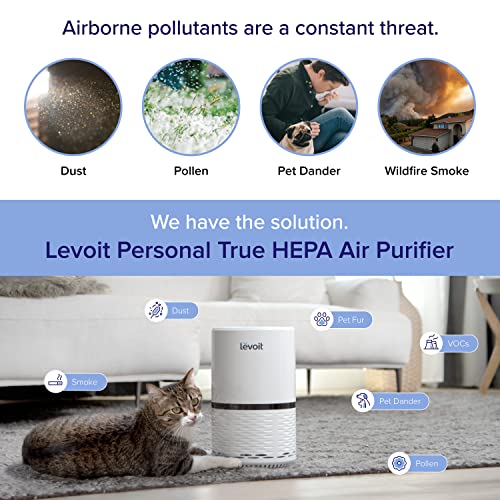 LEVOIT Purificador de Aire Filtro HEPA de 3-Etapa,Captura 99,97% de Alergias, Polen, Polvo y Caspas de Mascota,Elimina de Humo y Olores, Limpiador a Hogar con 3 Velocidades Ajustables y Luz Nocturna