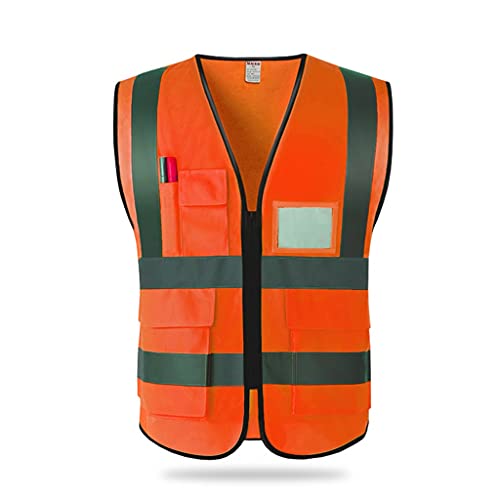 Lhl Brillante Chaleco de Seguridad de Alta Visibilidad, Bolsillos livianos de Chaleco Flores con Tiras Reflectantes con Cremallera Velcro, Naranja Amarillo (Color : Orange, tamaño : 27.2 inchs)