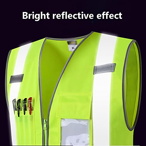 Lhl Brillante Chaleco de Seguridad Transpirable liviano, Chaleco reflexivo de Alta Visibilidad de los Bolsillos Cremalleras, Ciclismo Corriendo Ropa Fluorescente (Color : Yellow, tamaño : 26.4 inchs)