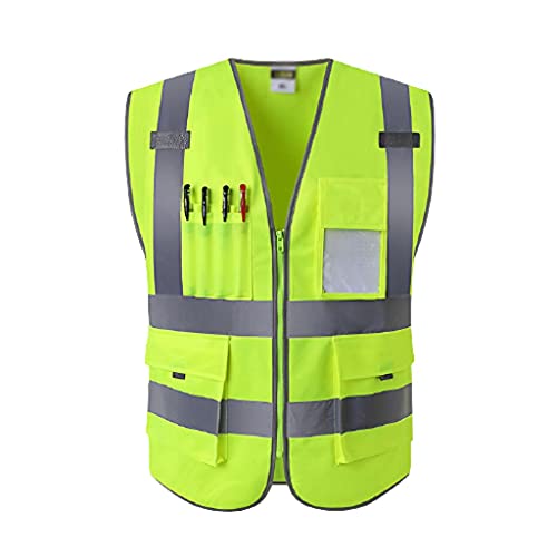 Lhl Brillante Chaleco de Seguridad Transpirable liviano, Chaleco reflexivo de Alta Visibilidad de los Bolsillos Cremalleras, Ciclismo Corriendo Ropa Fluorescente (Color : Yellow, tamaño : 26.4 inchs)