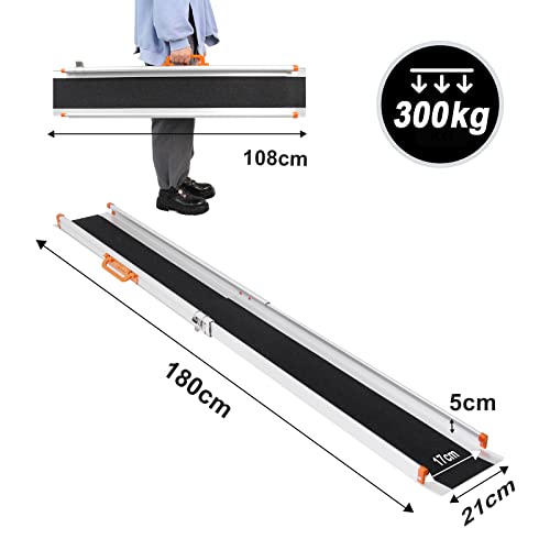 LIEKUMM 2 x Rampa de carga antideslizante, portátil, portátil, portátil, para escaleras, obstáculos, riel de carga plegable (MR207N-6) (180 x 21 x 5 cm)
