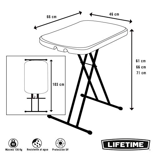 LIFETIME 80251 - Mesa plegable multiusos ultrarresistente 66x46x61/66/71 cm UV100