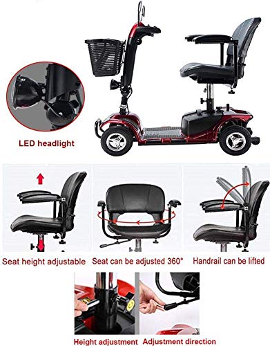 Lightweight Electric Wheels Electric Scooter for Adults Power Mobility Scooter Heavy Duty Seniors Travel Scooter Foldable Openable Handrail 43Cm Wide Seat 40Kg with Lit
