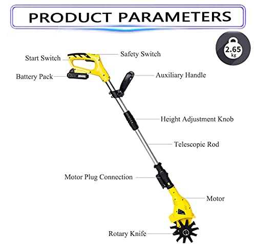 LIMEID Motocultor Eléctrico para JardíN 250 RPM Motoazada Rotavator Jardinería Huerto Cultivar Escarar, Fresadora de Tierra, Fresadora de Cultivador, Ancho de Trabajo 30cm, Profundidad 20cm